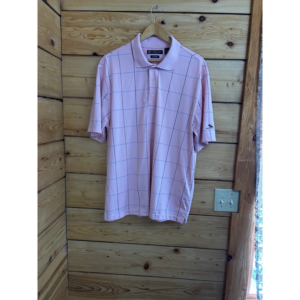 Oxford Golf Super Dry Coolmax Polo Shirt Mens Large Pink Windowpane Shadow Ridge